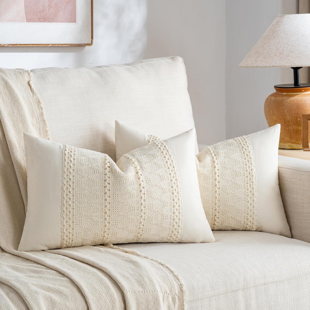Home Decor Sofa - غطاء وسادة بوهو كريمي للظهر مقاس