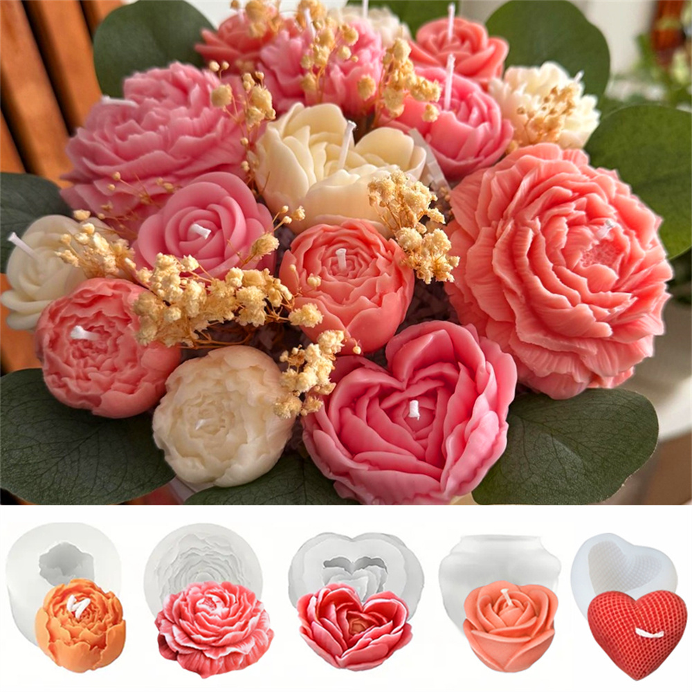 Scented Candle Set - 5 قطعة مجموعة قوالب السيليكون الأزهار