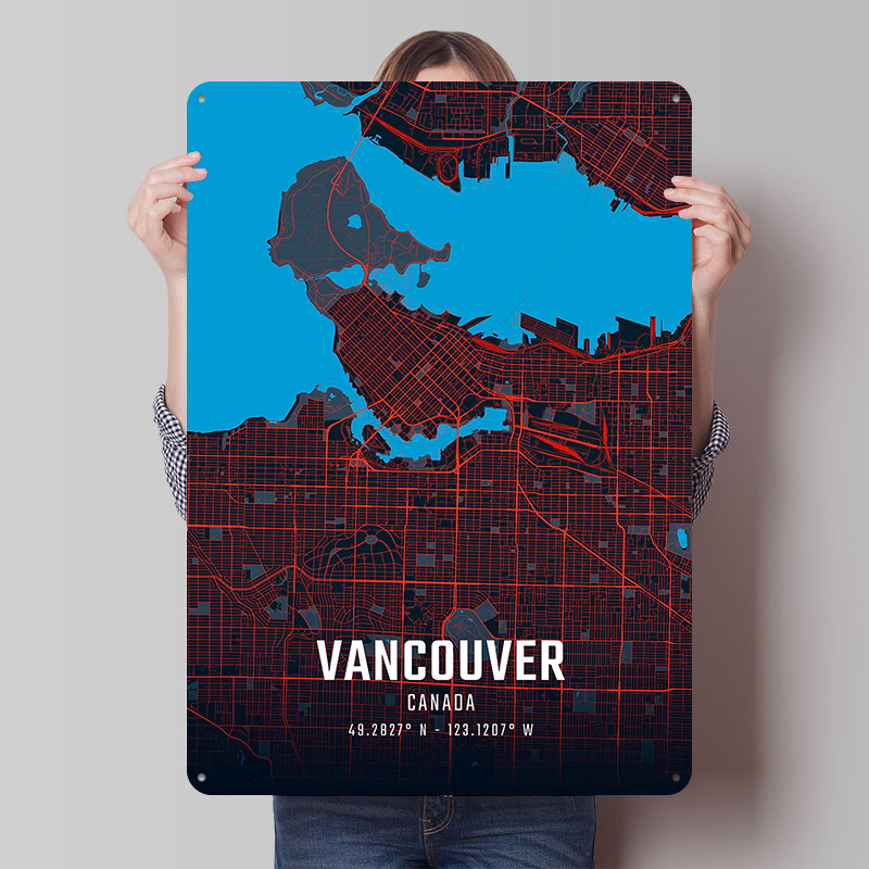 Home Decor Vancouver - لوحة معدنية لخريطة مدينة فانكوفر، فن