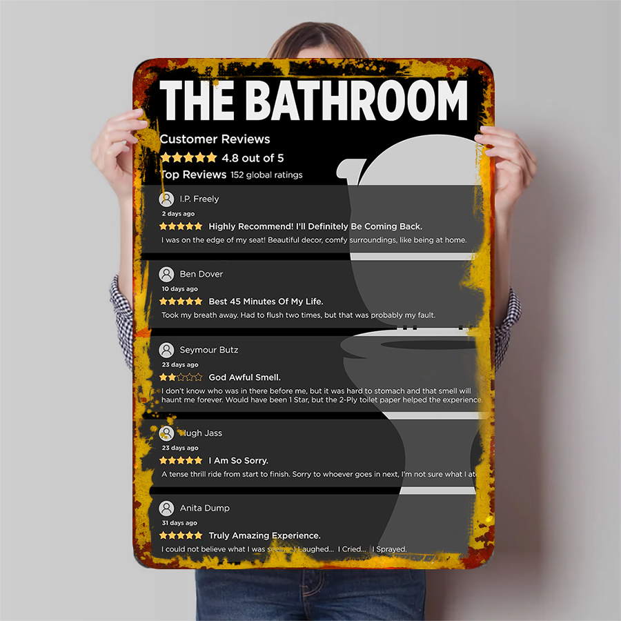 Review Home Decor - مضحك الحمام العملاء مراجعات المعادن جدار