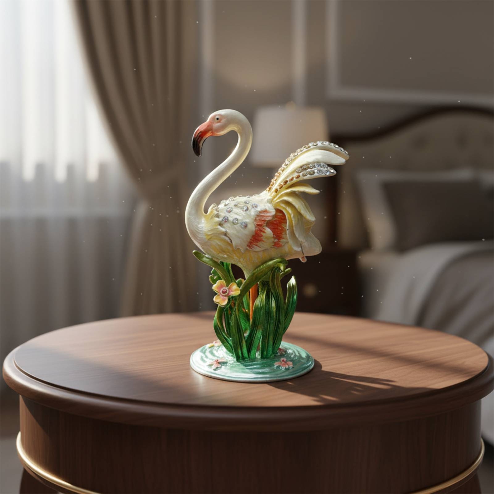 Vanity Home Decor - صندوق مجوهرات معدني بتصميم طائر الفلامنغو