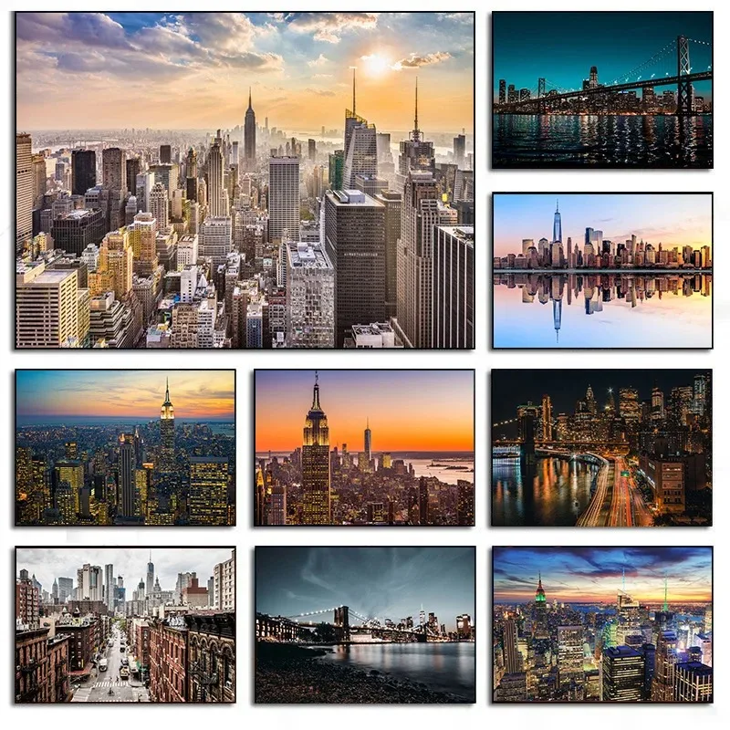 Home Decor New York - لوحة قماشية لمنظر ليلي لمدينة نيويورك
