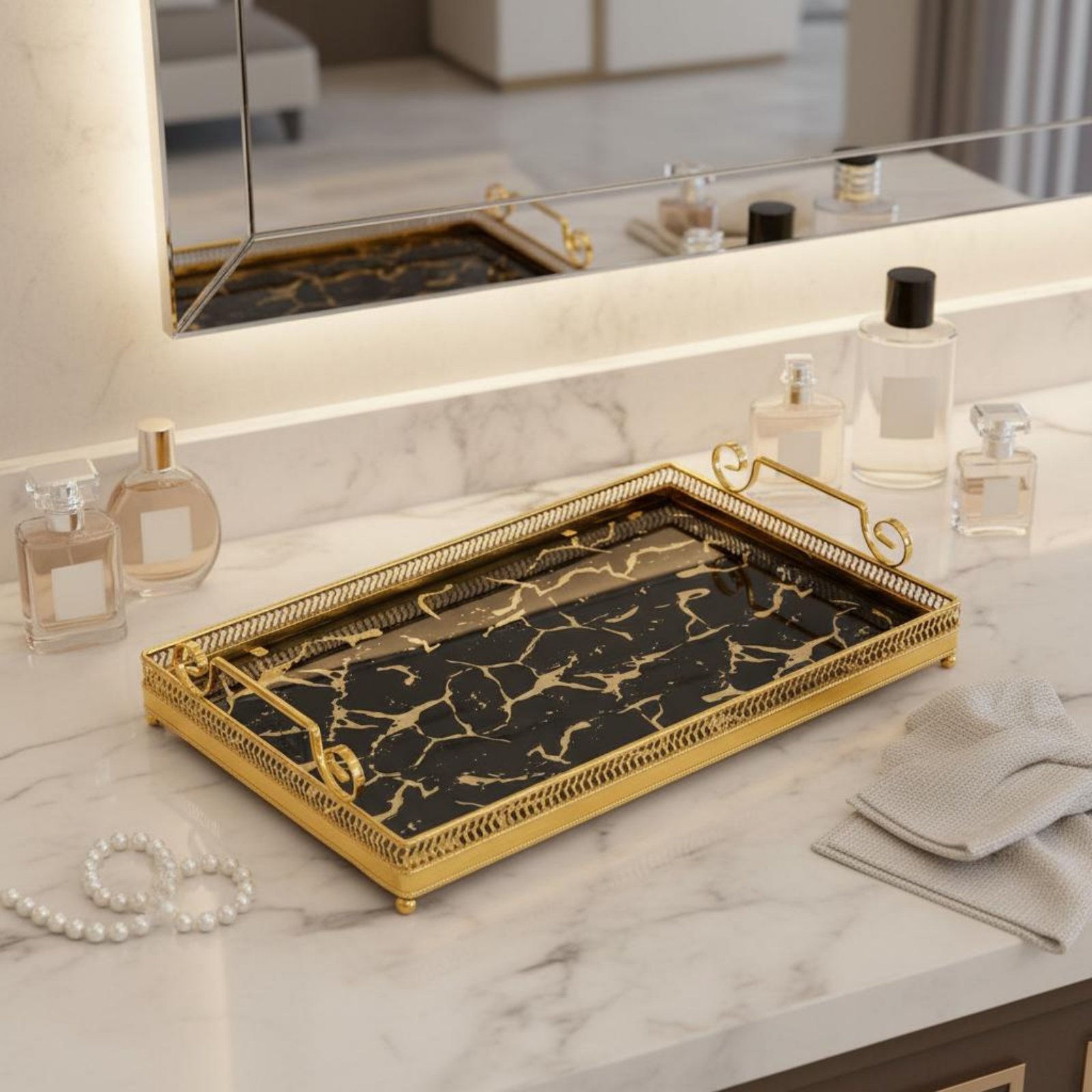 Vanity Home Decor - صينية مرآة زخرفية بتصميم نورديك، صينية