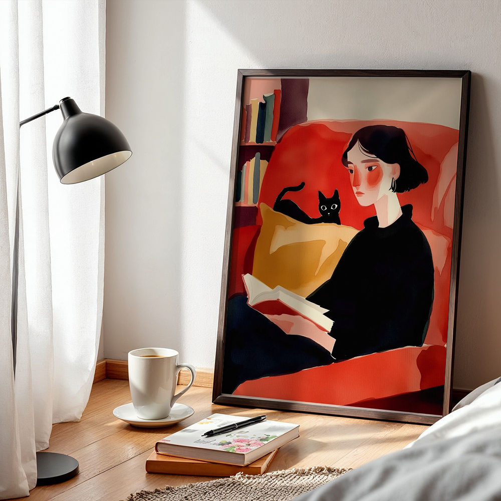Home Decor Sofa - امرأة تقرأ على الأريكة مع قطة